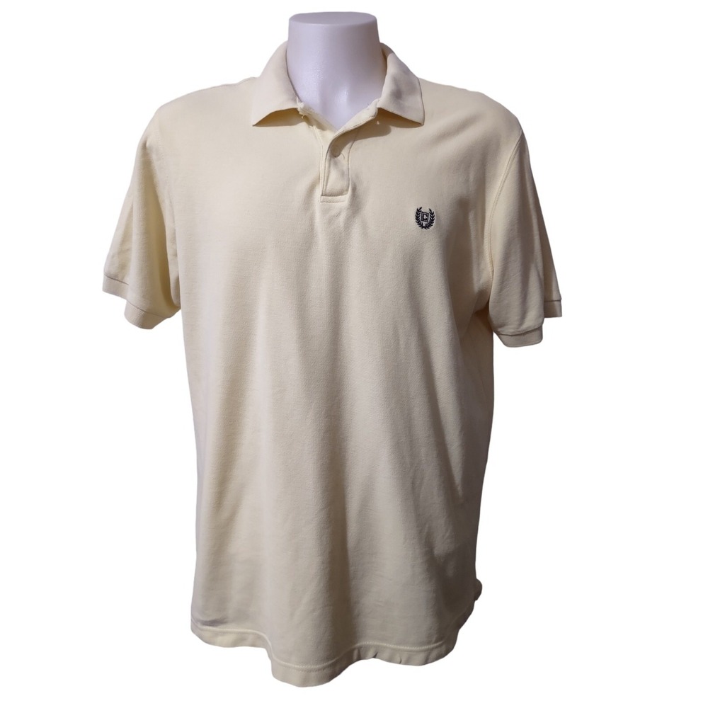 Chaps Embroidered Logo Golf Polo 2 Button Shirt Men's Large Short Sleeve‎ Yellow